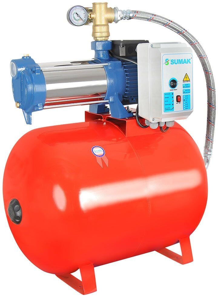 Sumak SYMH6-150/8 Yatay Kademeli Bina Hidroforu 100 Lt Tanklı 9 Kat 20 Daire 220 Volt 1.5 Hp