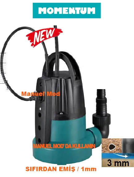 Momentum PKS-400SW 400W-220V Plastik Gövdeli Gizli Flatörlü Temiz Su Drenaj Dalgıç Pompa (Sıfırdan Emişli)