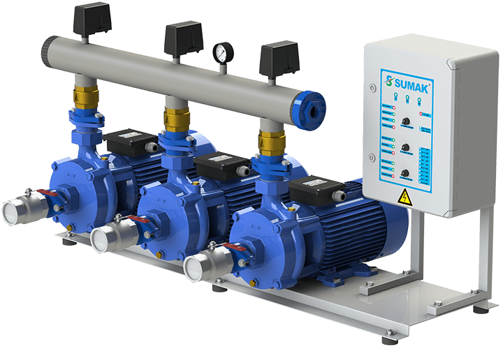 Sumak SMKTC 750/2 Emişli Çift Kademeli Hidrofor 6 Kat 135 Daire 380 Volt 7.5 Hp