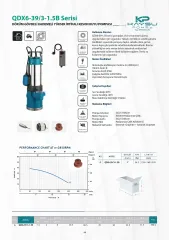 Kaysu QDX6-39/3-1.5B Döküm Gövdeli Kademeli Yüksek İrtifalı keson Kuyu Pompası 2 HP