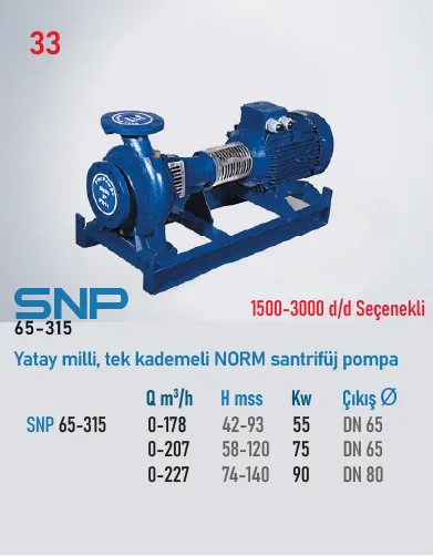Star Pompa SNP (65-315) 1500 d/d 11 kW Yatay Milli Tek Kademeli Norm Santrifüj Pompa