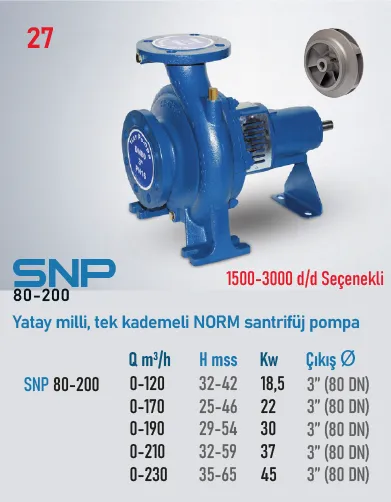 Star Pompa SNP (80-200) 1500 d/d 4 kW Yatay Milli Tek Kademeli Norm Santrifüj Pompa