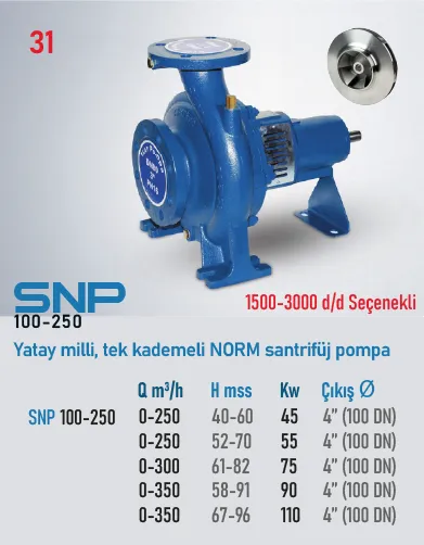 Star Pompa SNP (100-250) 1500 d/d 11 kW Yatay Milli Tek Kademeli Norm Santrifüj Pompa