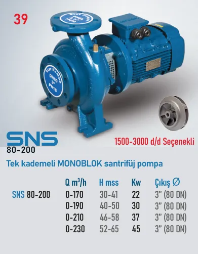 Star Pompa SNS (80-200) 1500 d/d 5,5 Kw Tek Kademeli Monoblok Santrifüj Pompa