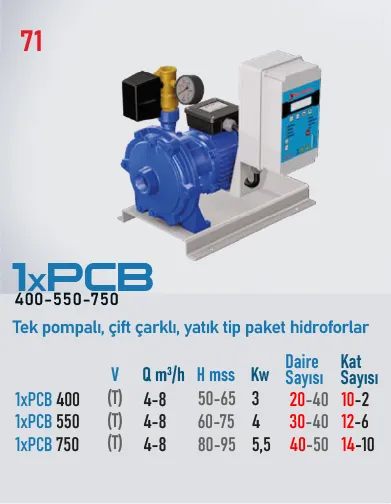 Star Pompa 1*PCB 550 T 4 KW 380 V Tek Pompalı Çift Çarklı Yatık Tip Paket Hidrofor (9kat-35 daire)
