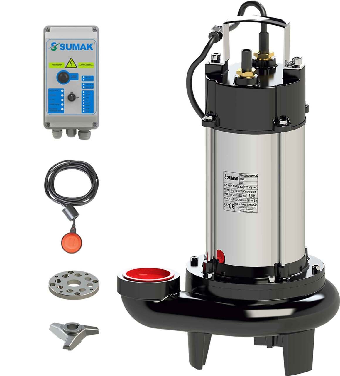 Sumak SBRT 15/2 Bıçaklı Foseptik Dalgıç Pompa Trifaze (380V) 1.5 HP