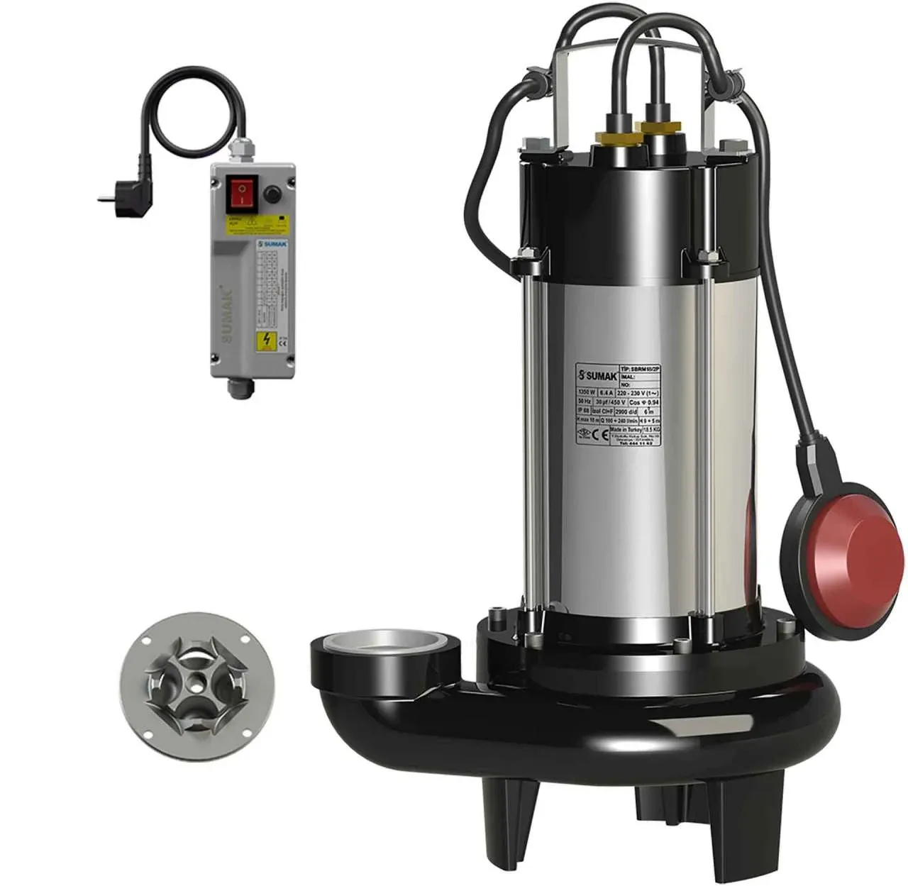 Sumak SBRM 19/2P Parçalayıcı Bıçaklı Foseptik Dalgıç Pompa Monofaze (220V) 1.8 Hp