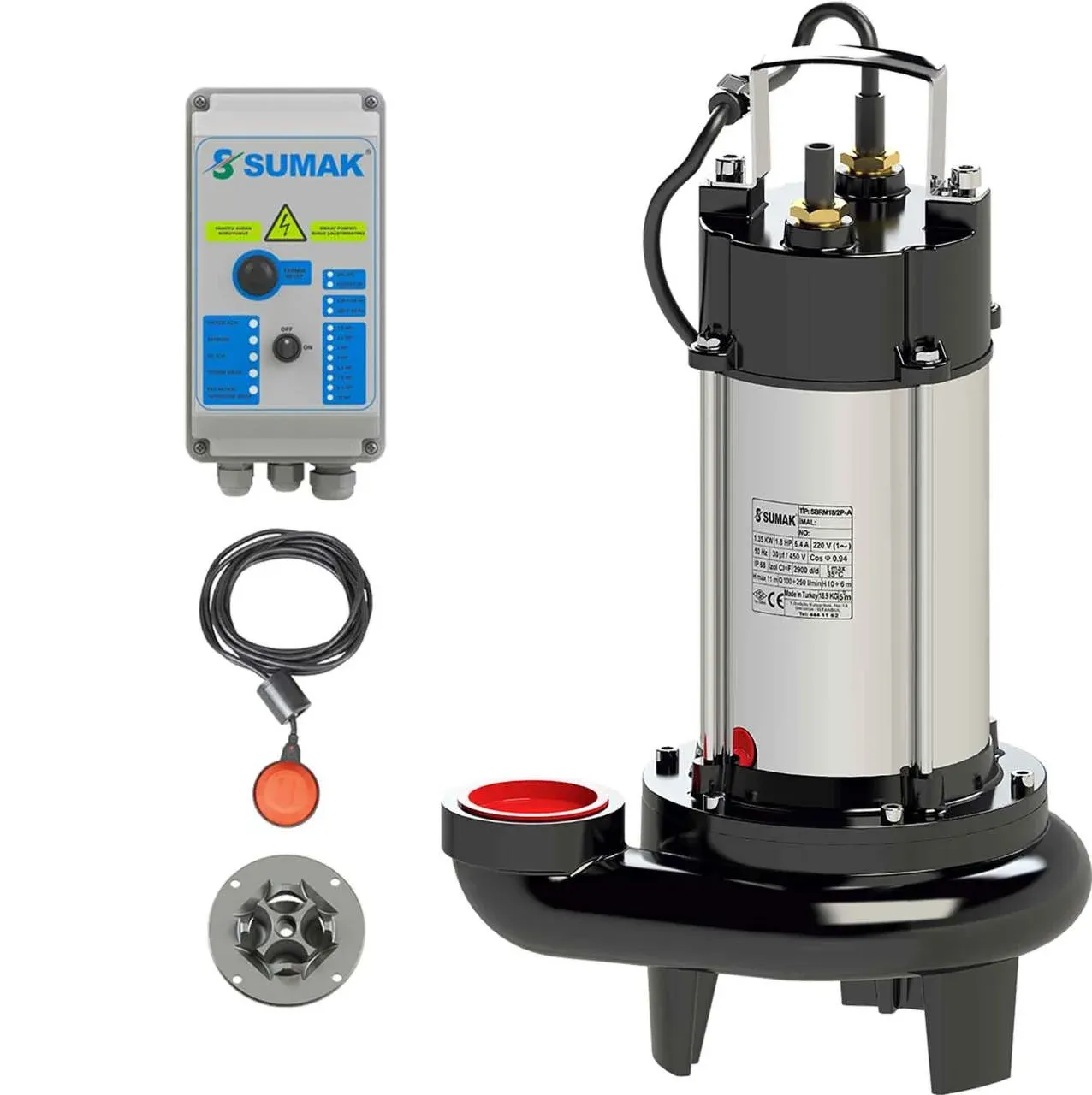 Sumak SBRT 18/2P Parçalayıcı Bıçaklı Foseptik Dalgıç Pompa Trifaze (380V) 1.8 Hp