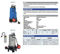 Sumak SDF 15/1 Temiz Su Dalgıç Pompa Monofaze (220V) 1.5 Hp